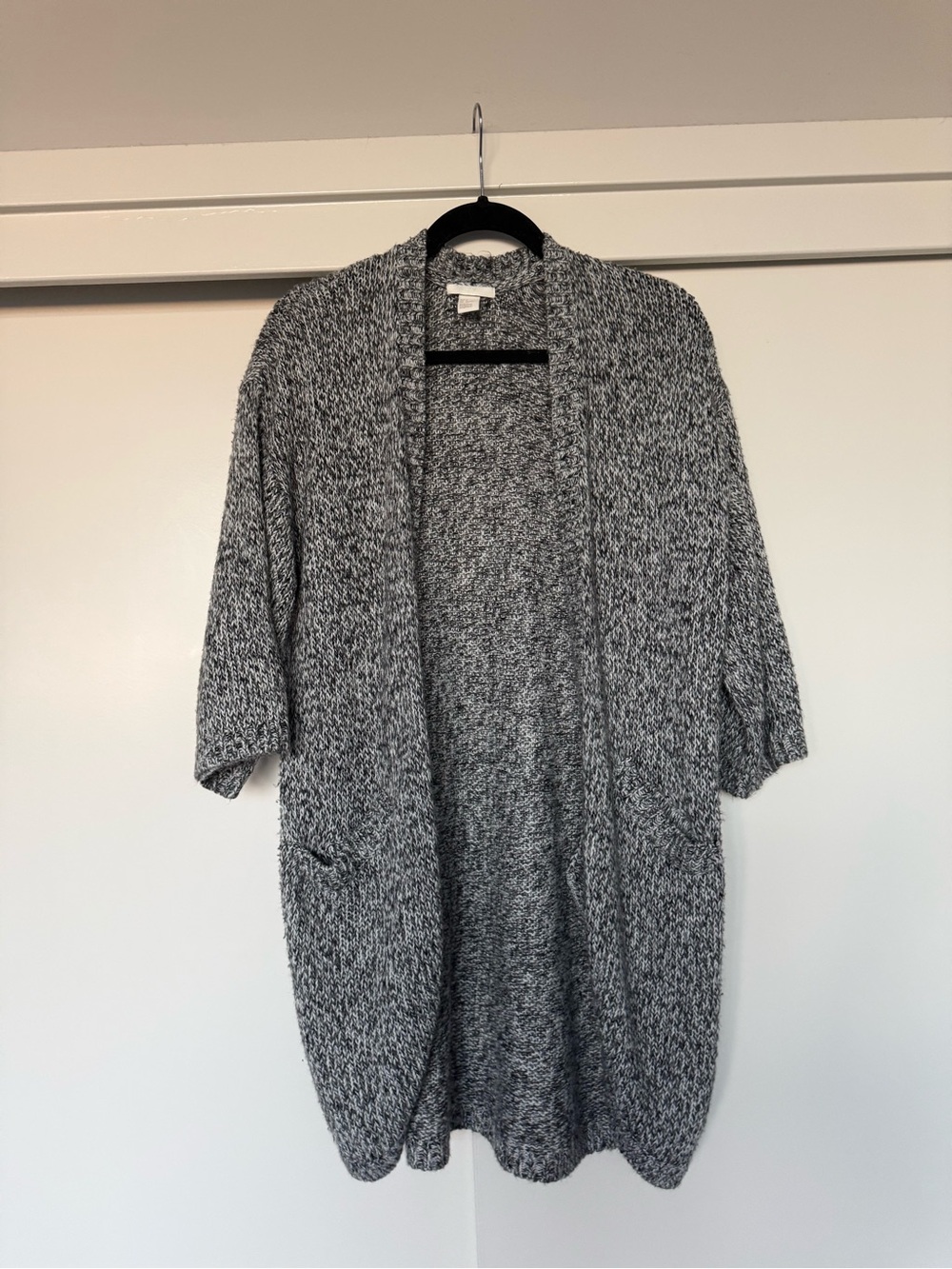 H&M Gray Marled Open-Front Women's Cardigan 3/4 length sleeve